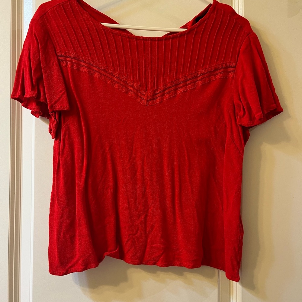 Forever 21 Red Ribbed Short Sleeve Blouse